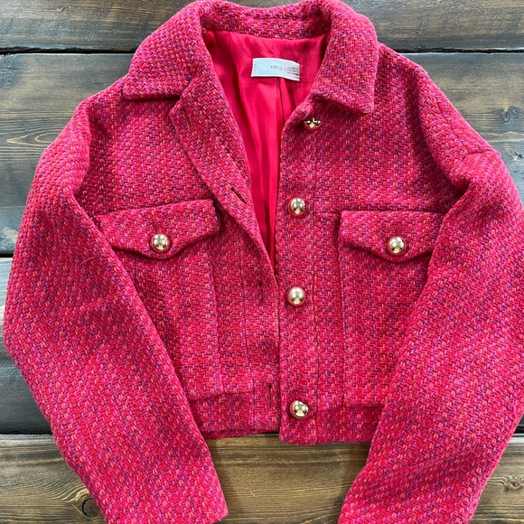 Mango red crop tweed jacket - Picture 2 of 3